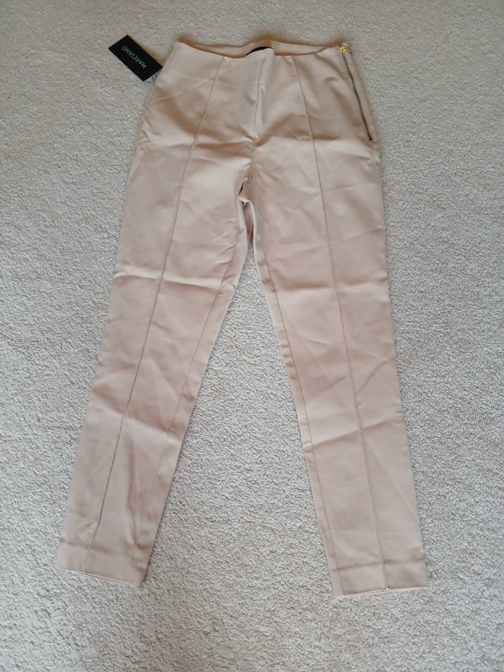 Marciano Beige Cropped Ankle Pants with Gold Zip